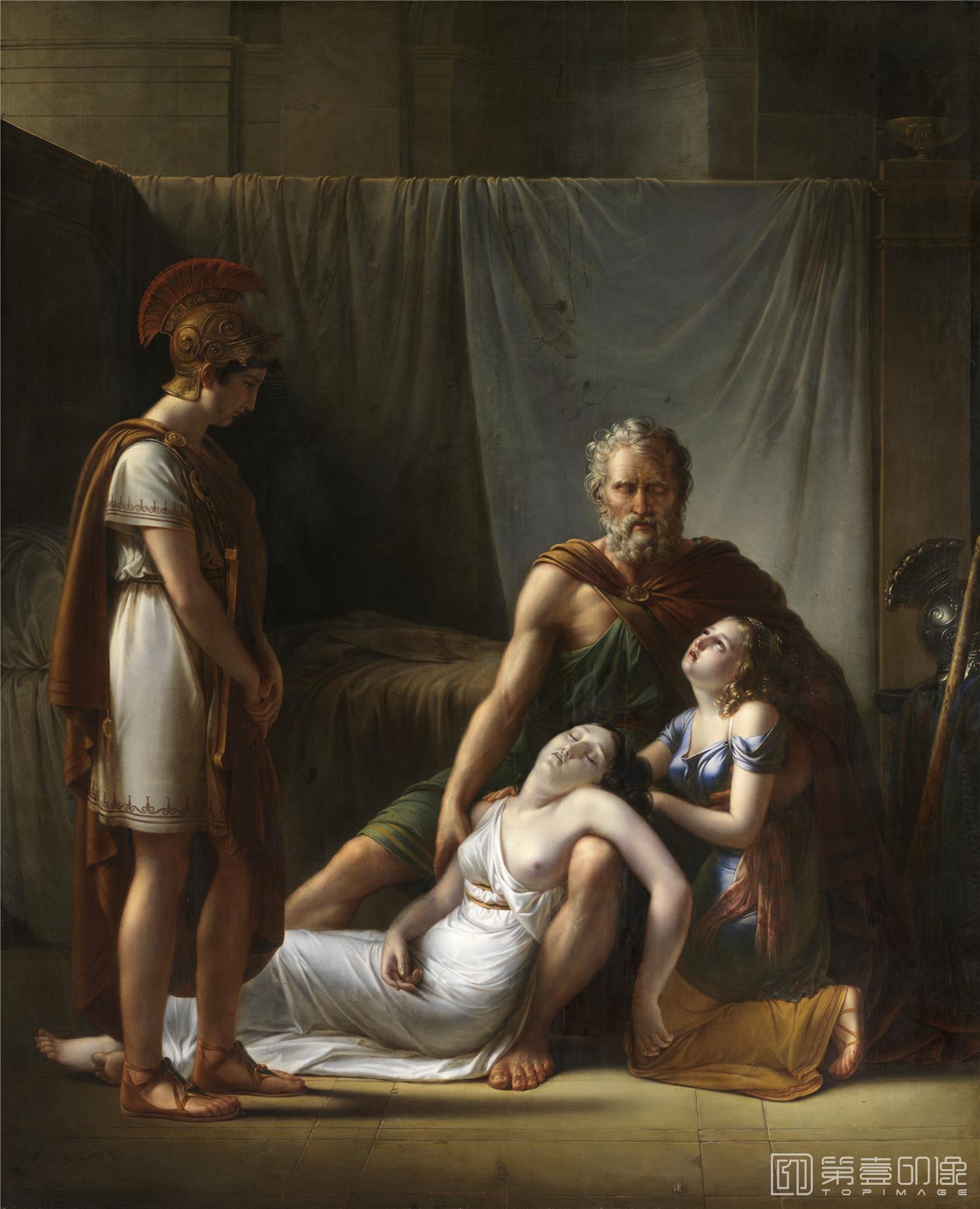 油画-比利时格罗宁格博物馆-Francois Joseph Kinsoen-The death of Belisarius' wife-094